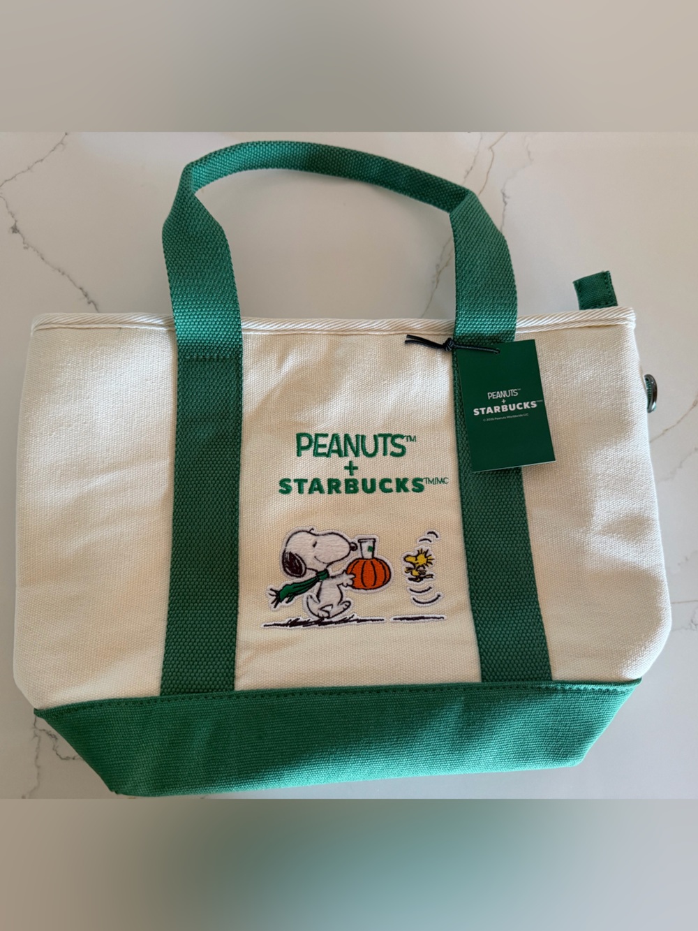 Peanuts x Starbucks Green & Cream Canvas Mini Tote Bag